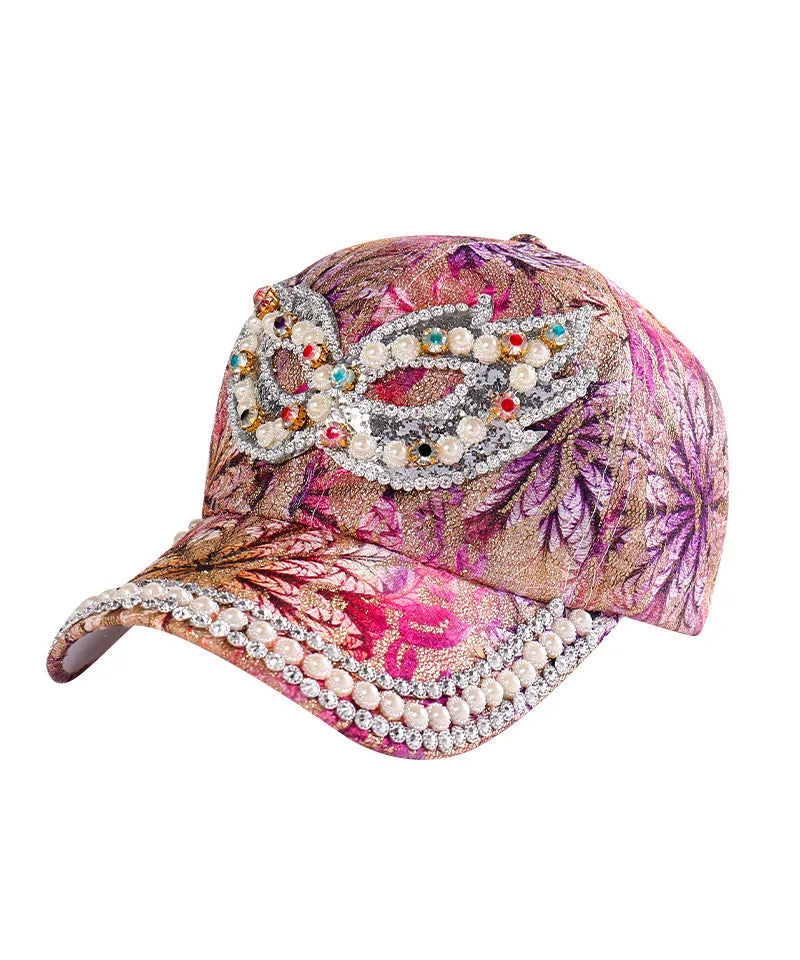 Art Purple Zircon Pearl Embroideried Silk Baseball Cap Hat