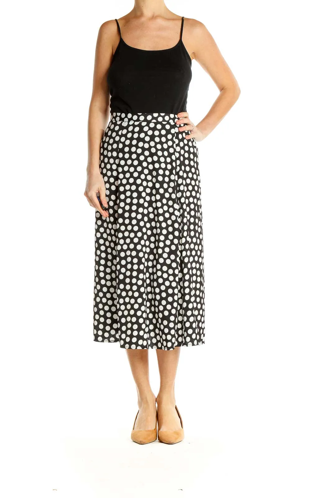 Black and White Polka Dot Midi Skirt