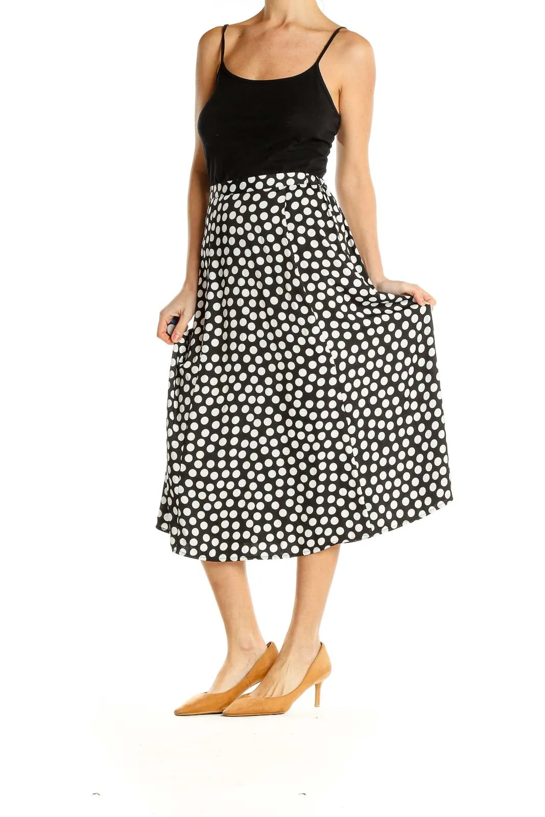 Black and White Polka Dot Midi Skirt