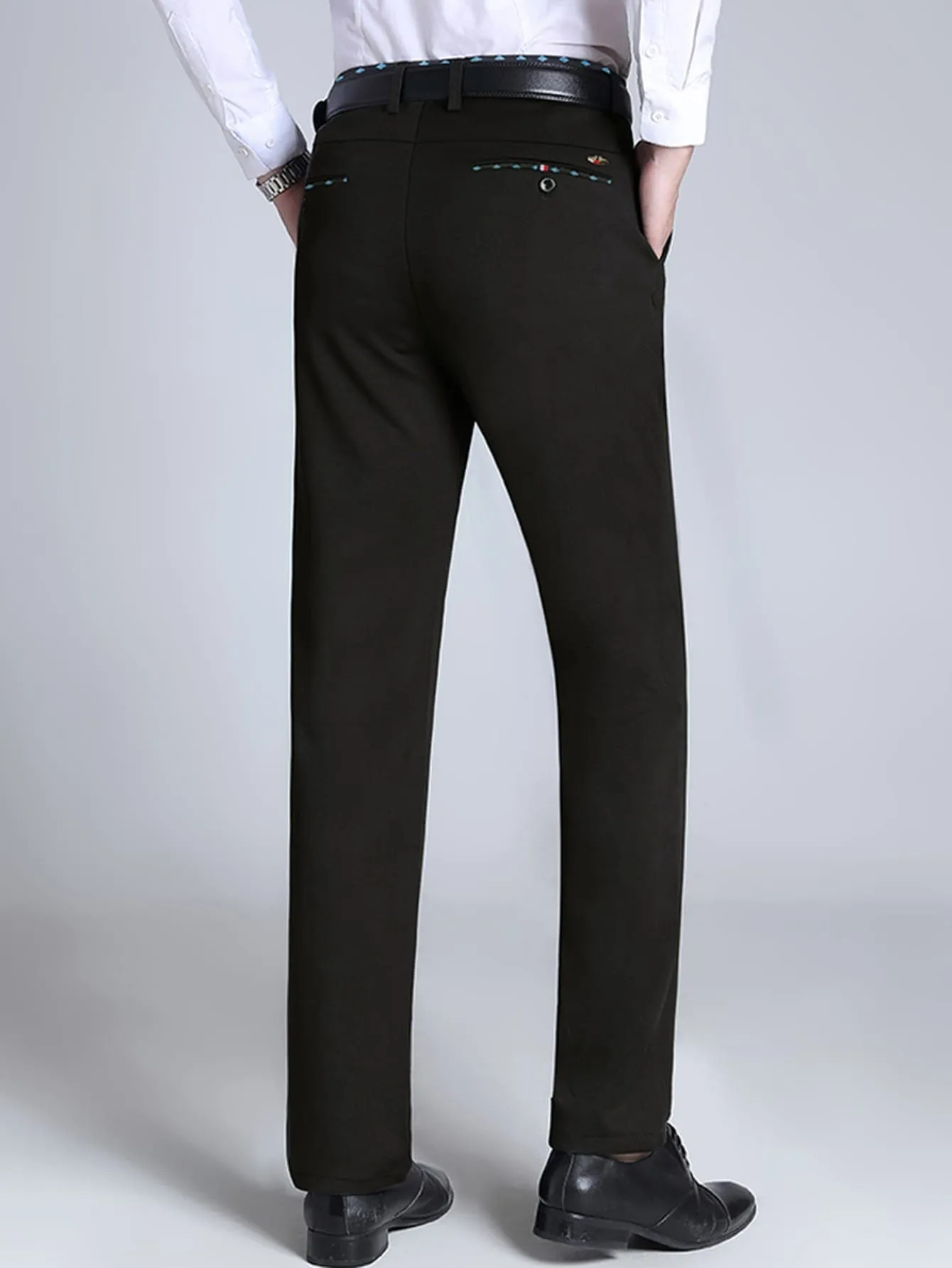 Black Solid Zipper Fly Tailored Trousers