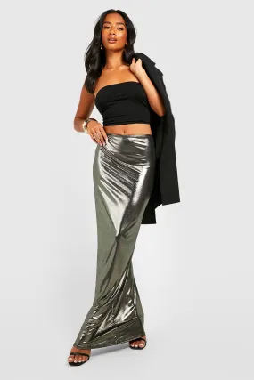 Boohoo Metallic Petite Maxi Skirt, Gold