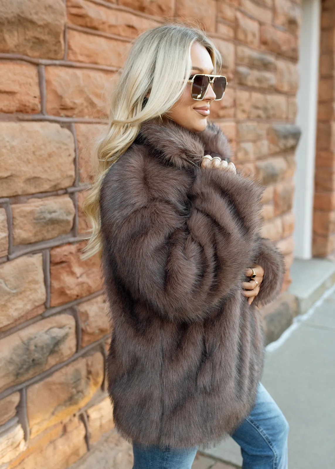 Brown Faux Fur Oversized Jacket