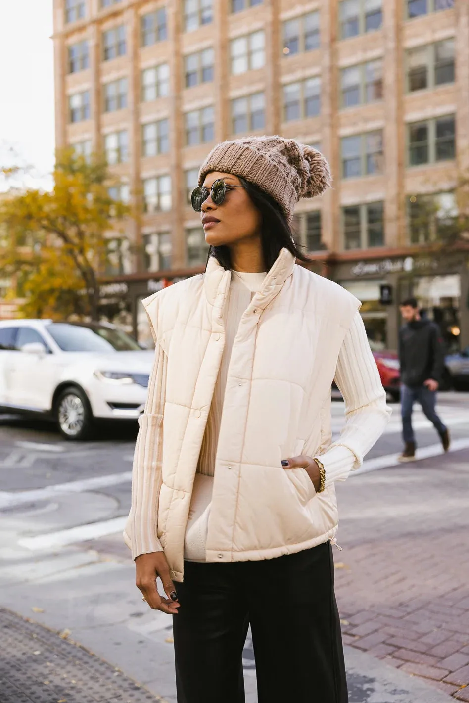 Caelan Puffer Vest in Cream - FINAL SALE