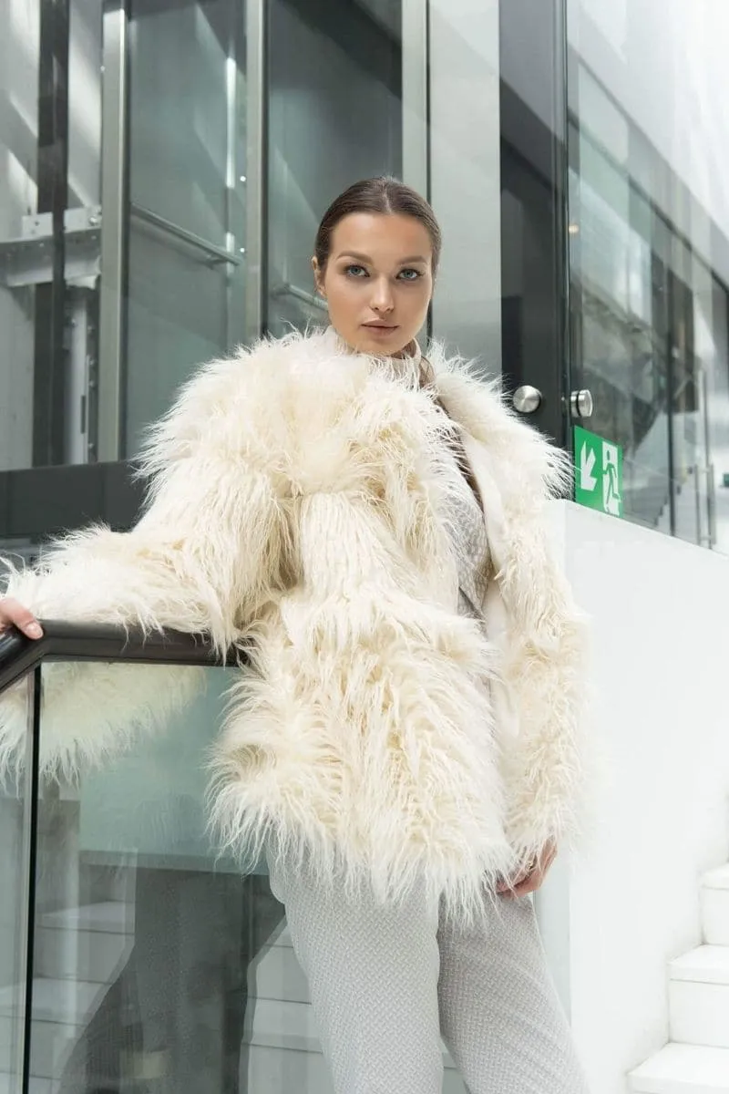 CREAM FAUX FUR JACKET