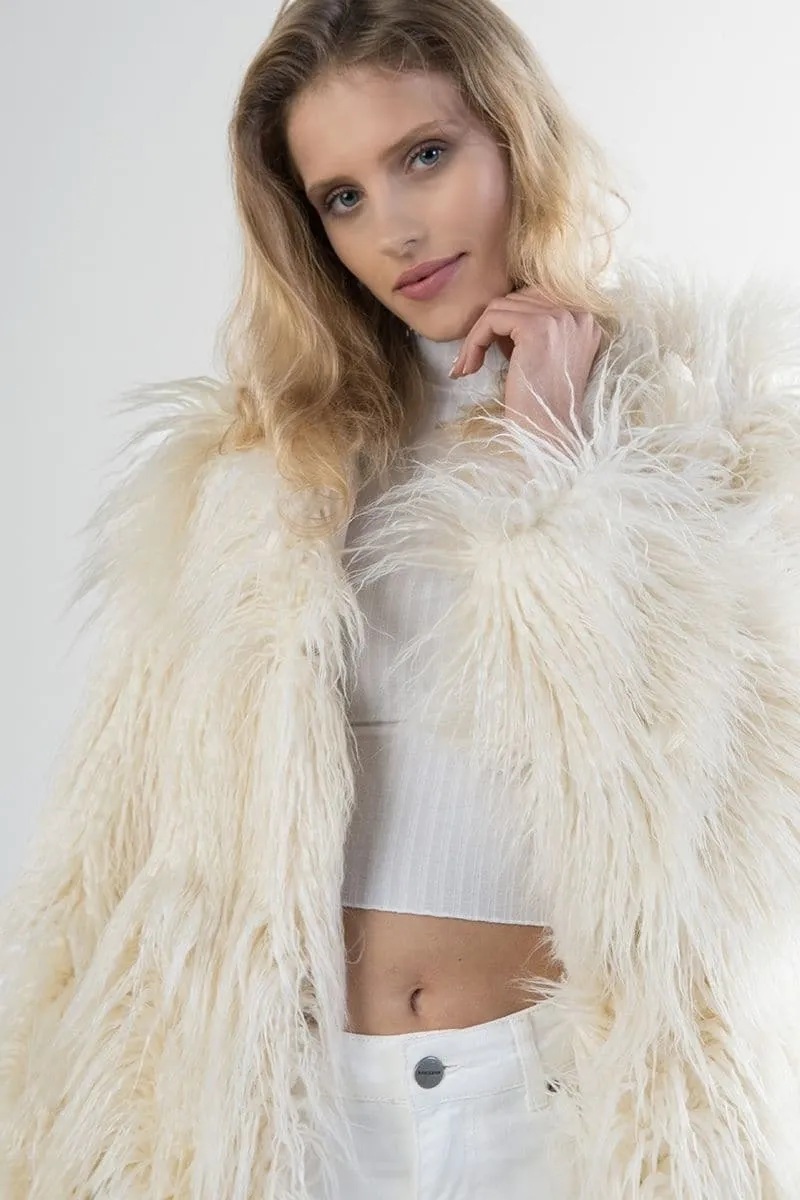 CREAM FAUX FUR JACKET