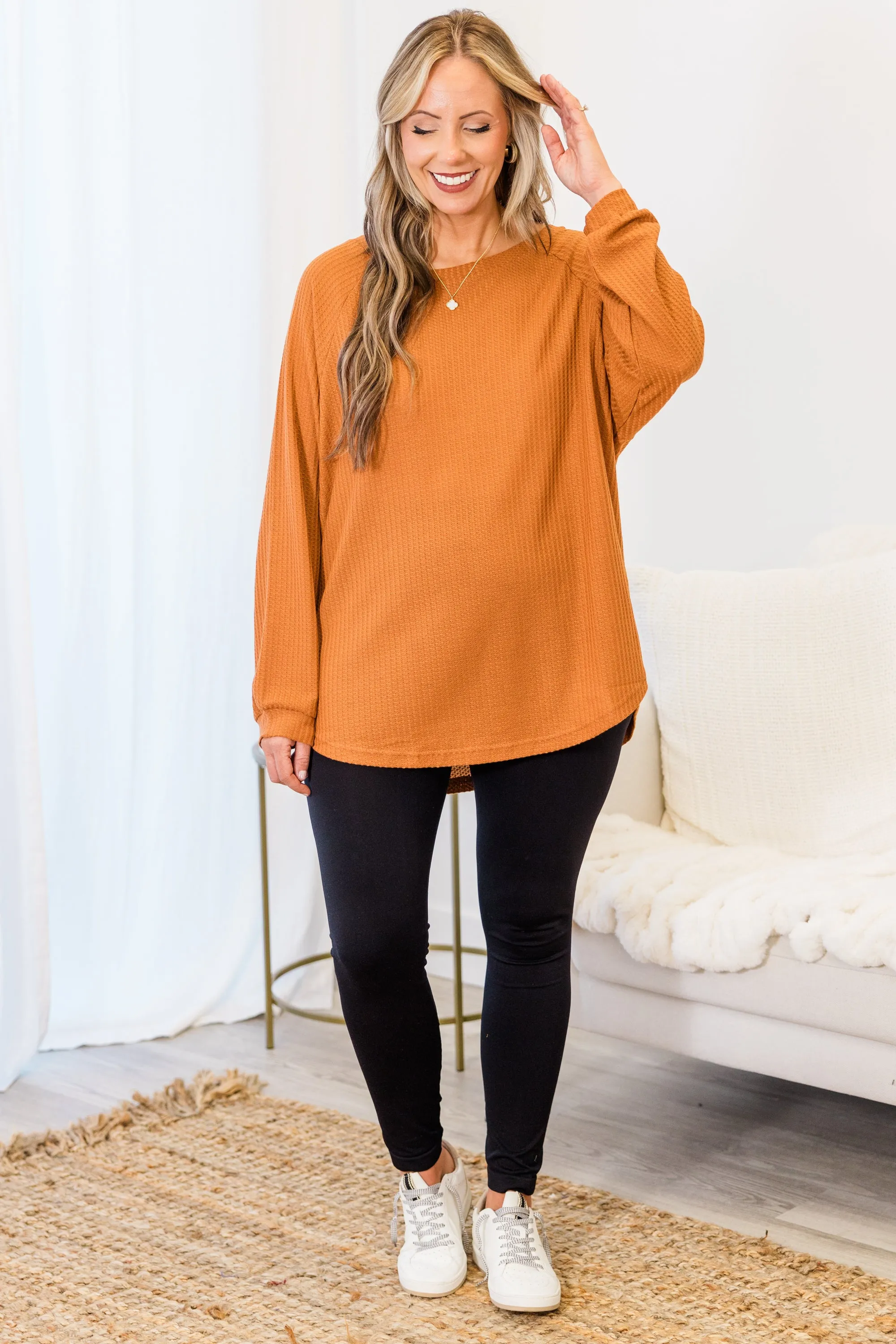 Curved Hem Slouchy Dolman Tunic, Orange Thermal