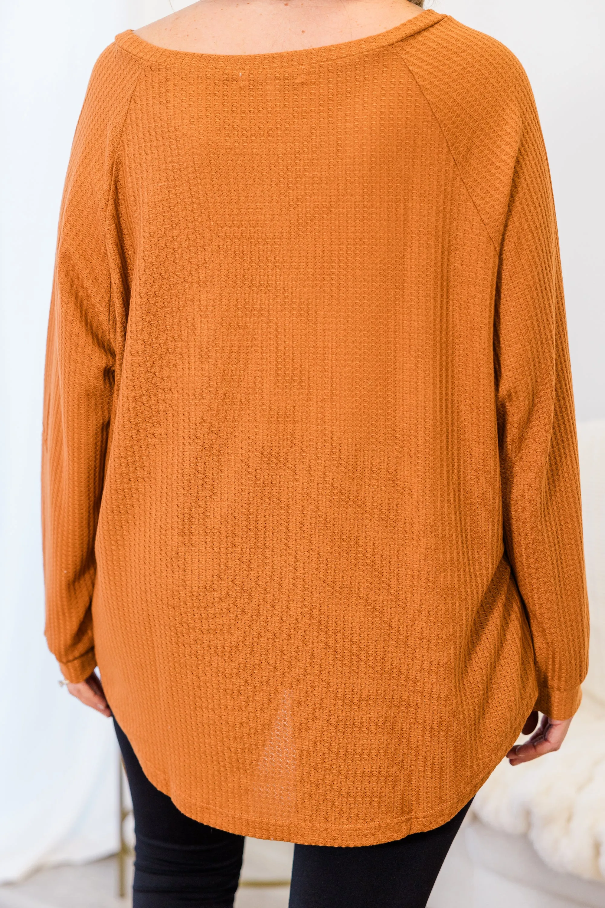 Curved Hem Slouchy Dolman Tunic, Orange Thermal