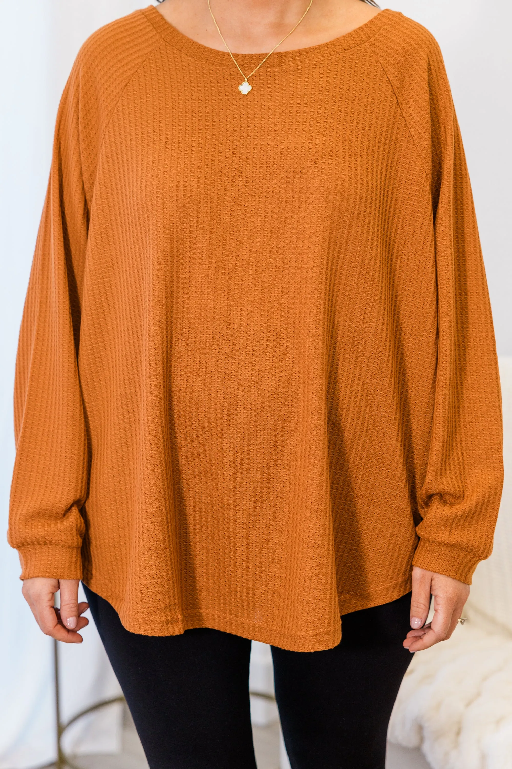 Curved Hem Slouchy Dolman Tunic, Orange Thermal