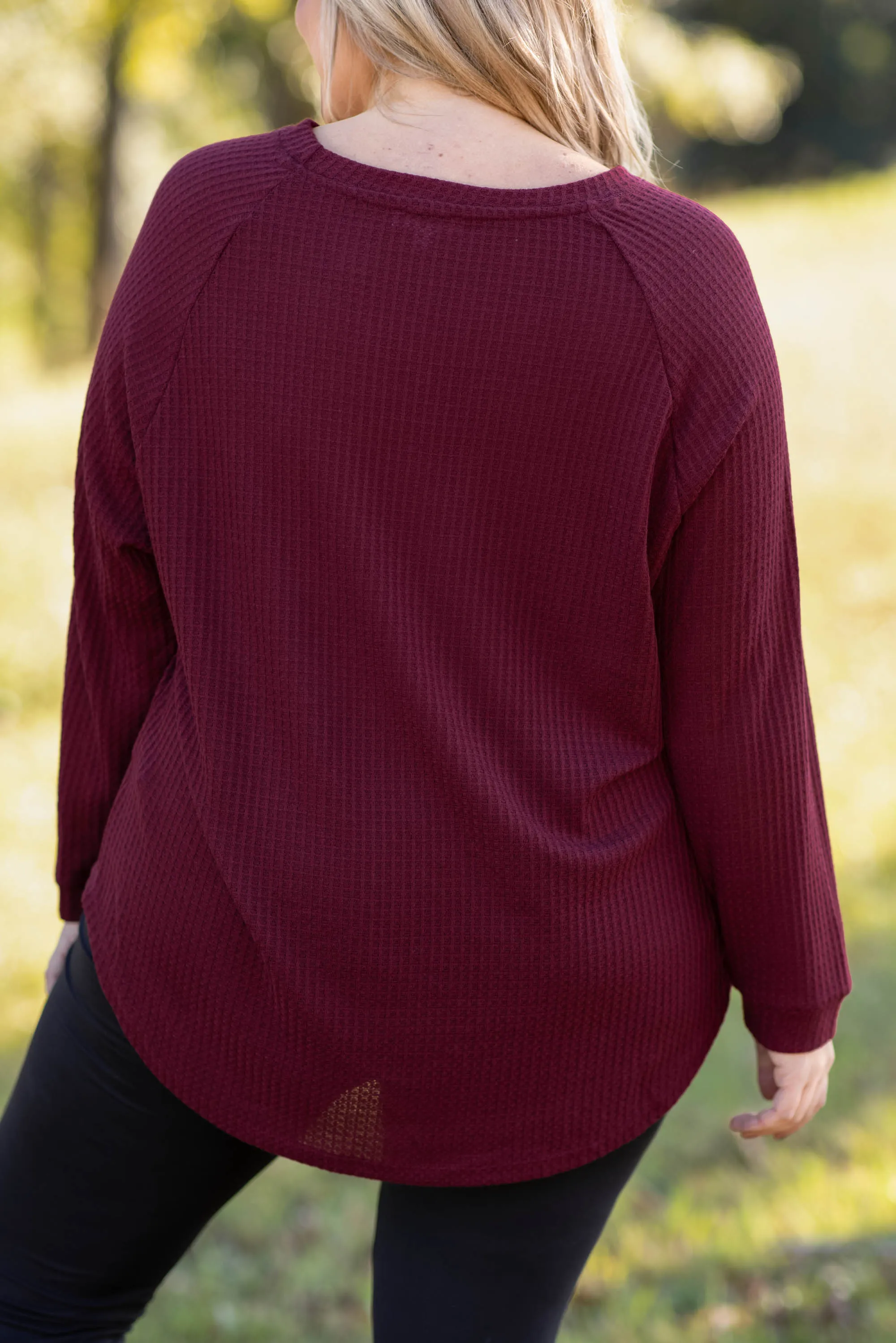 Curved Hem Slouchy Dolman Tunic, Wine Thermal