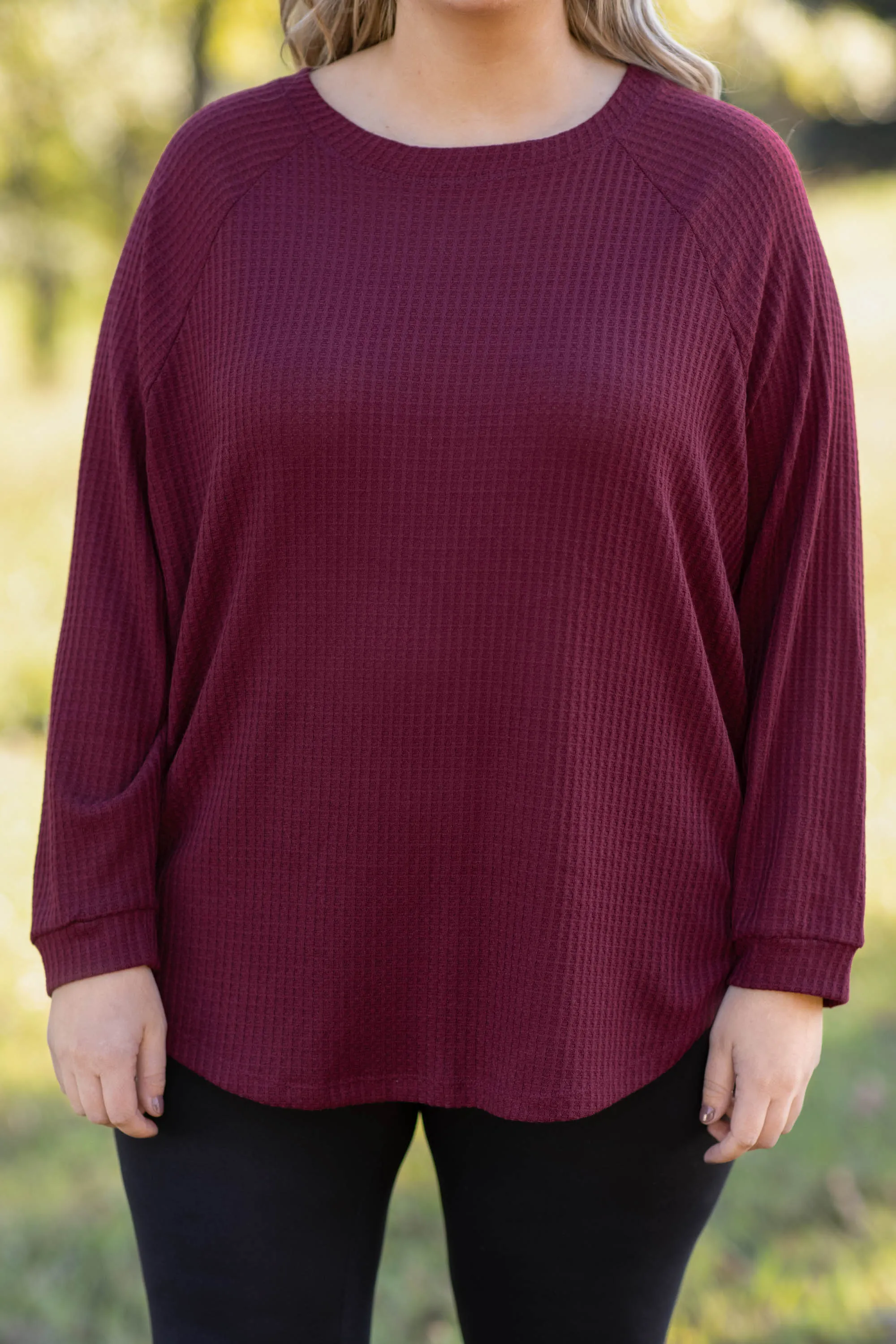 Curved Hem Slouchy Dolman Tunic, Wine Thermal