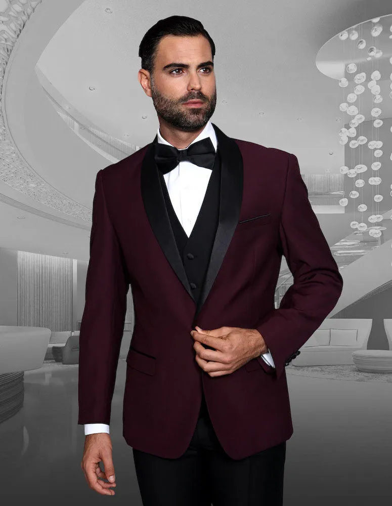 ENCORE BURGUNDY 3 PC TAILORED FIT TUXEDO