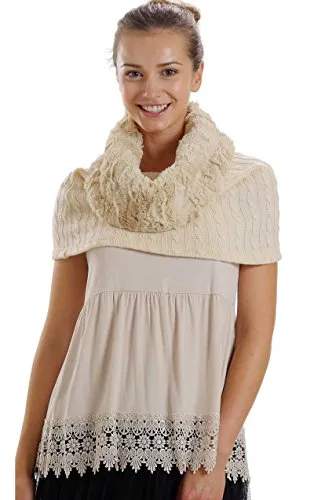 Faux fur Neck Warmer with Shoulder Covered Cable Knit Capelet