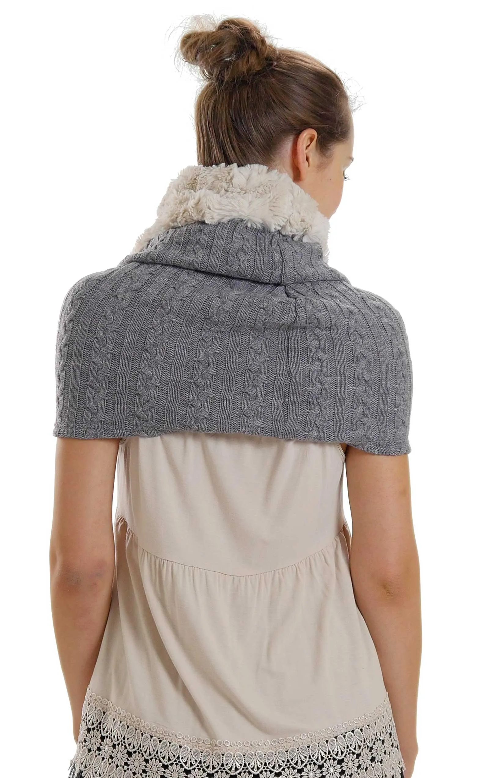 Faux fur Neck Warmer with Shoulder Covered Cable Knit Capelet