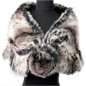 Faux Fur Ruffled Capelette - Grey