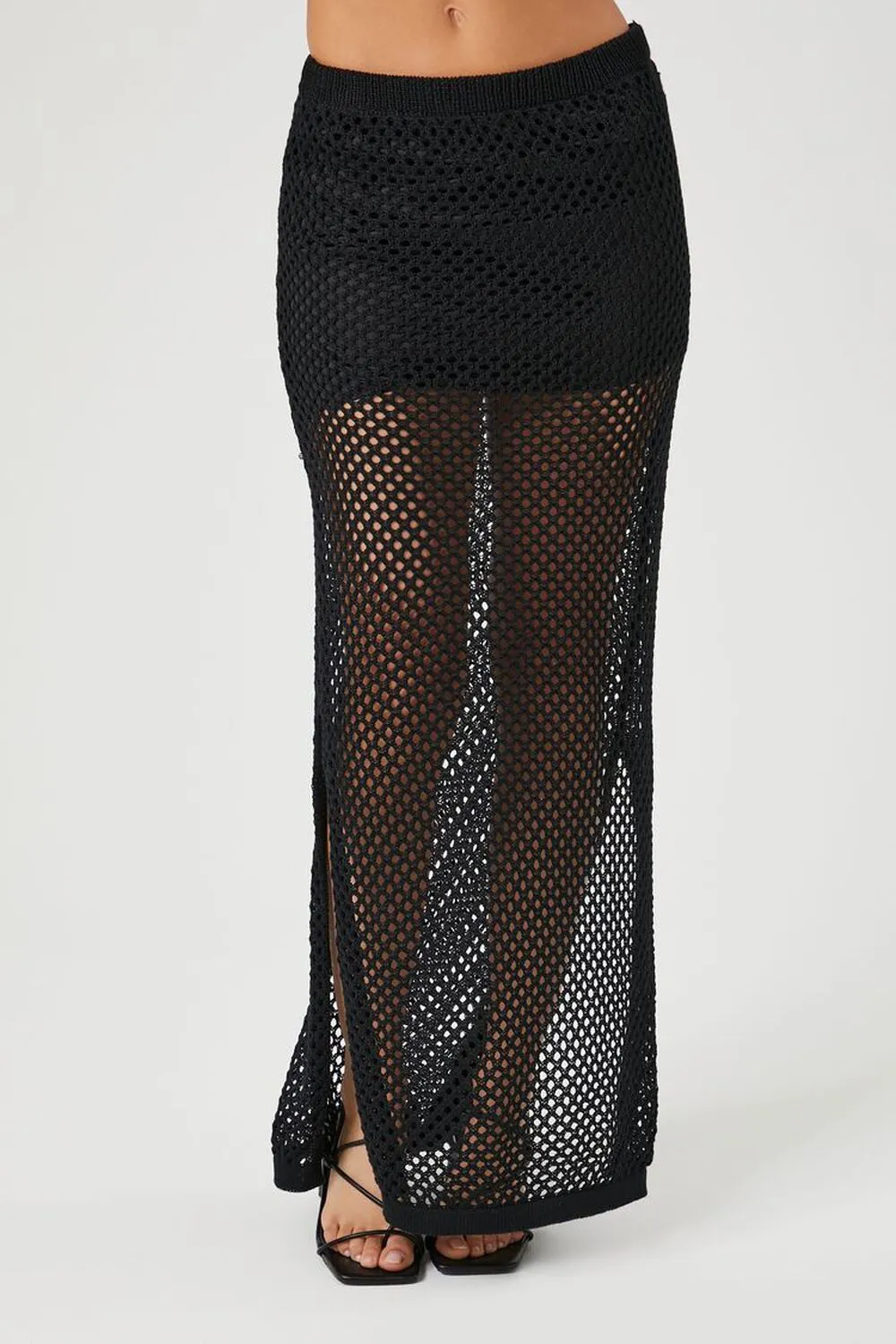 Forever 21 sheer crochet maxi skirt, black