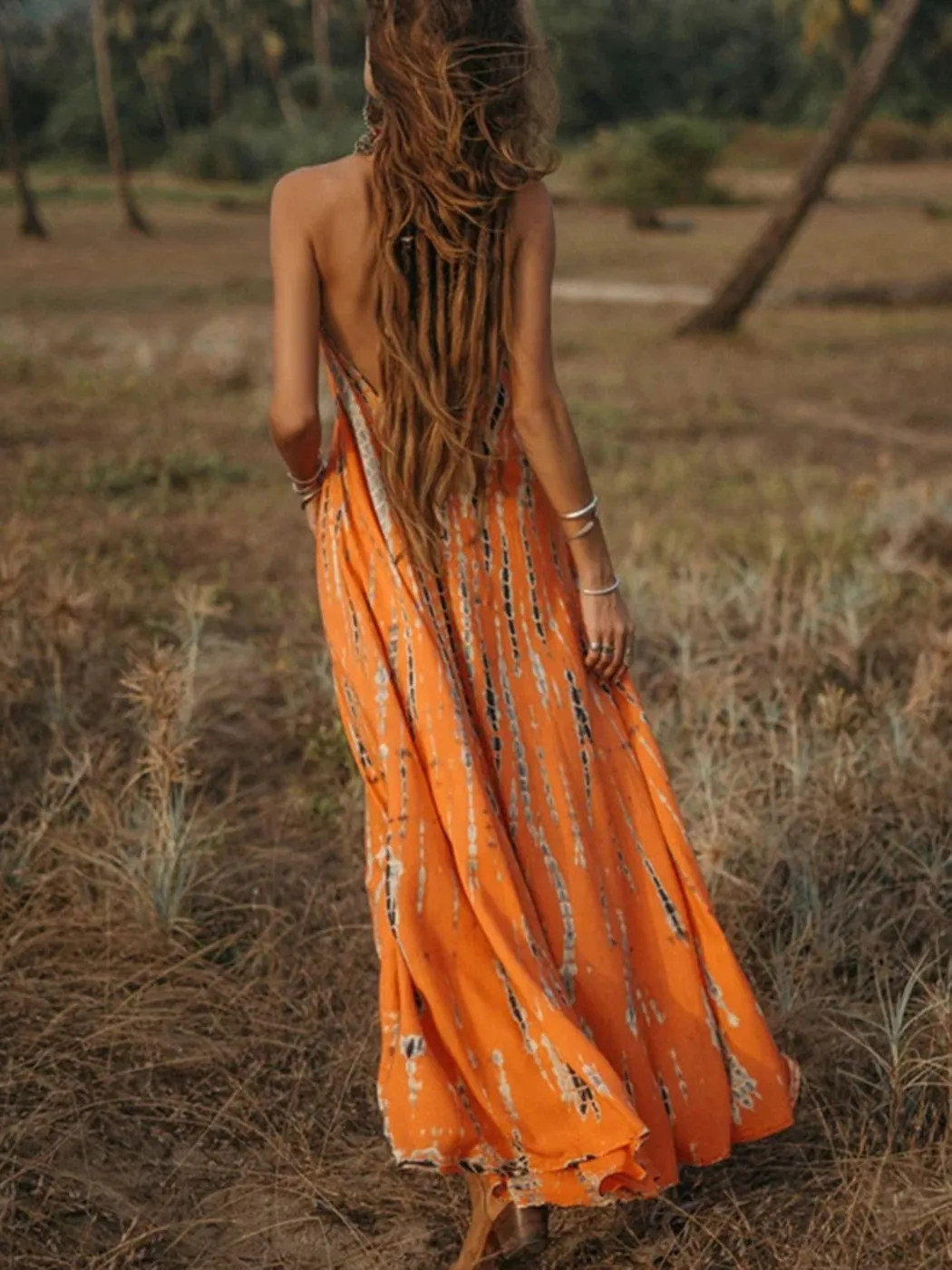 Halter Tie Backless Boho Dress - Multiple prints