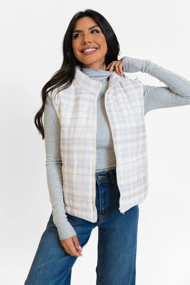 In A Bubble Beige Plaid Puffer Vest SALE