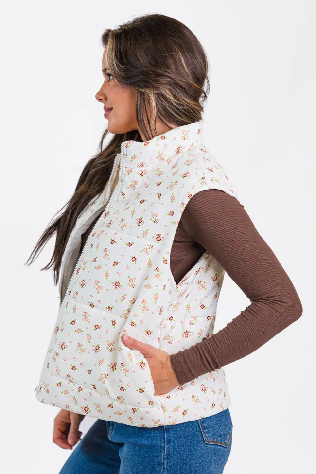 In A Bubble Ivory Floral Puffer Vest SALE