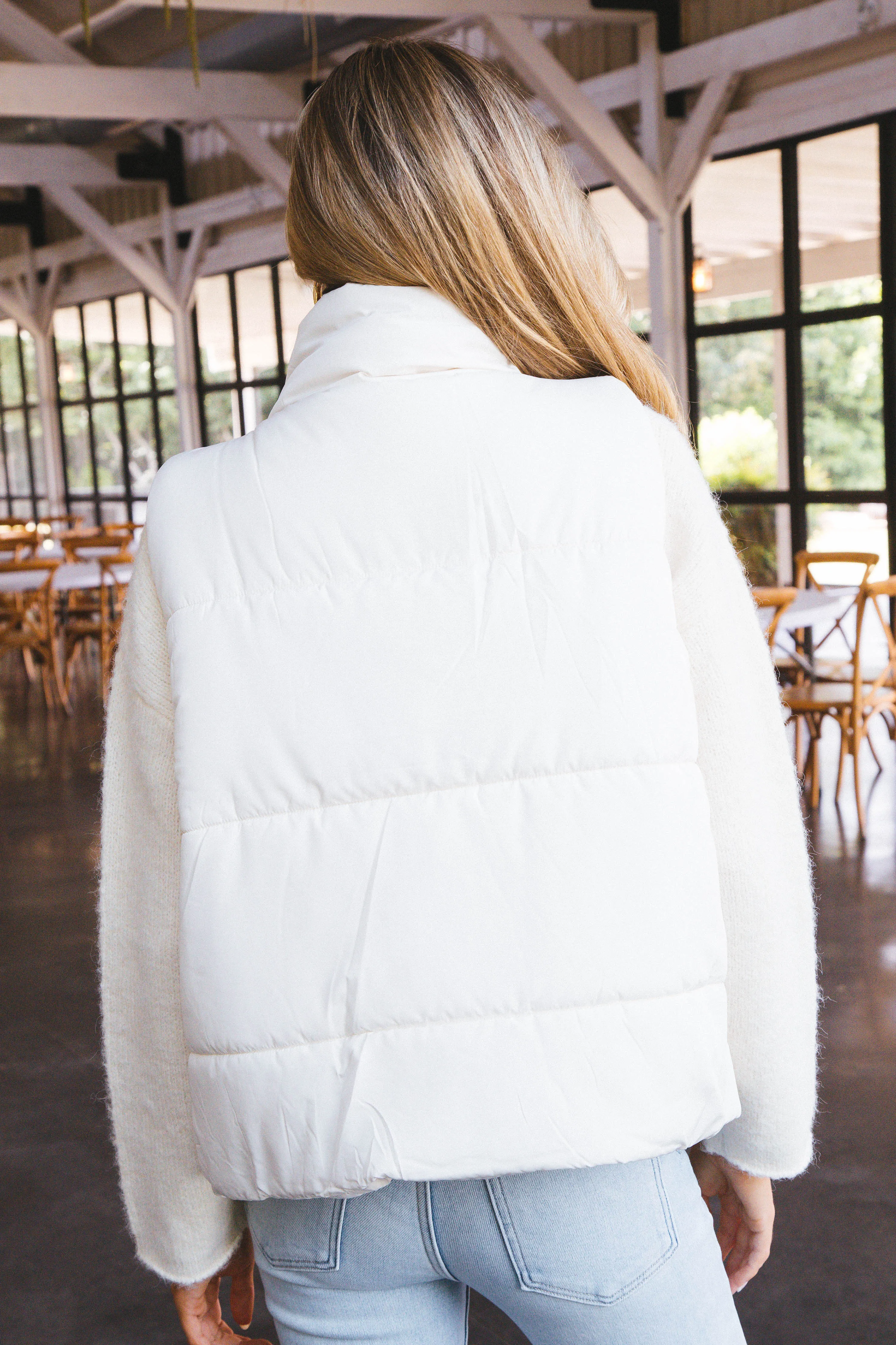 Jalyssa Zip Up Puffer Vest, Ivory