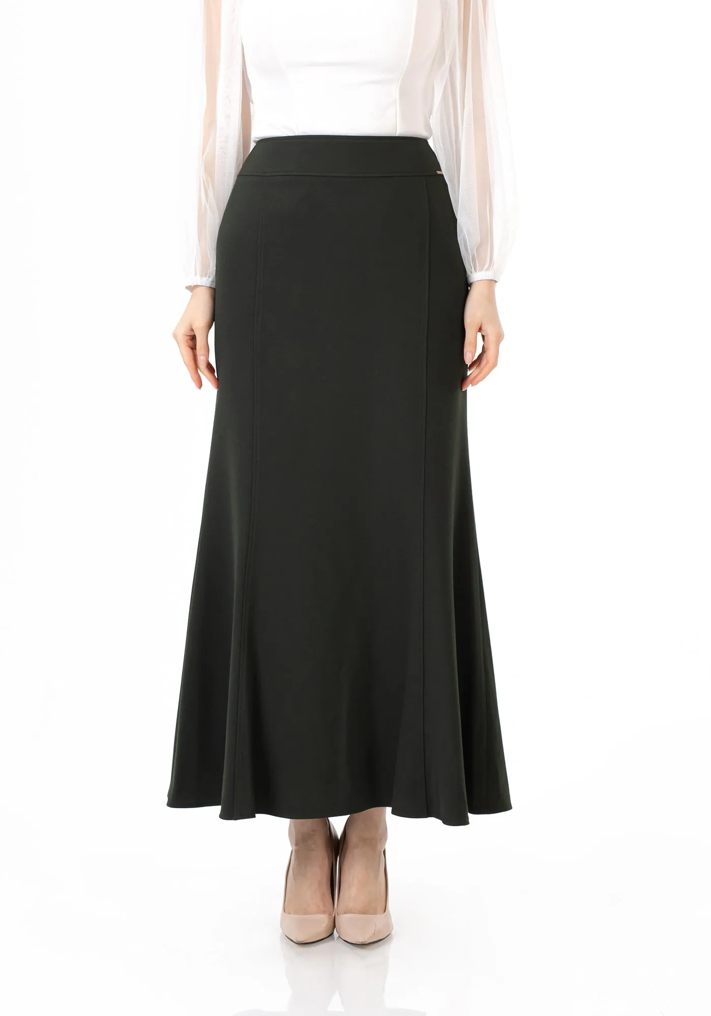 Khaki Fishtail Maxi Skirt | Regular & Plus Size