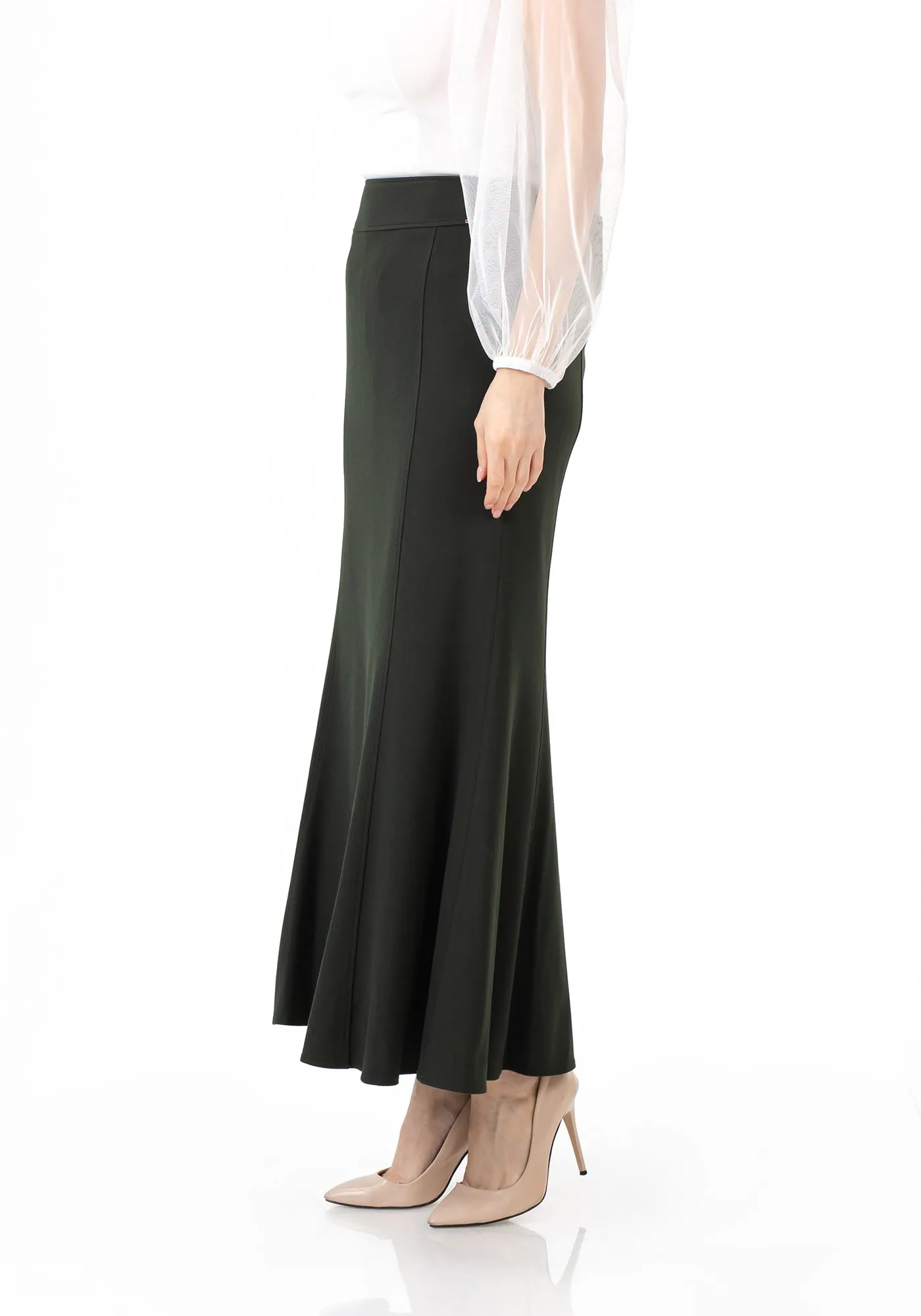 Khaki Fishtail Maxi Skirt | Regular & Plus Size