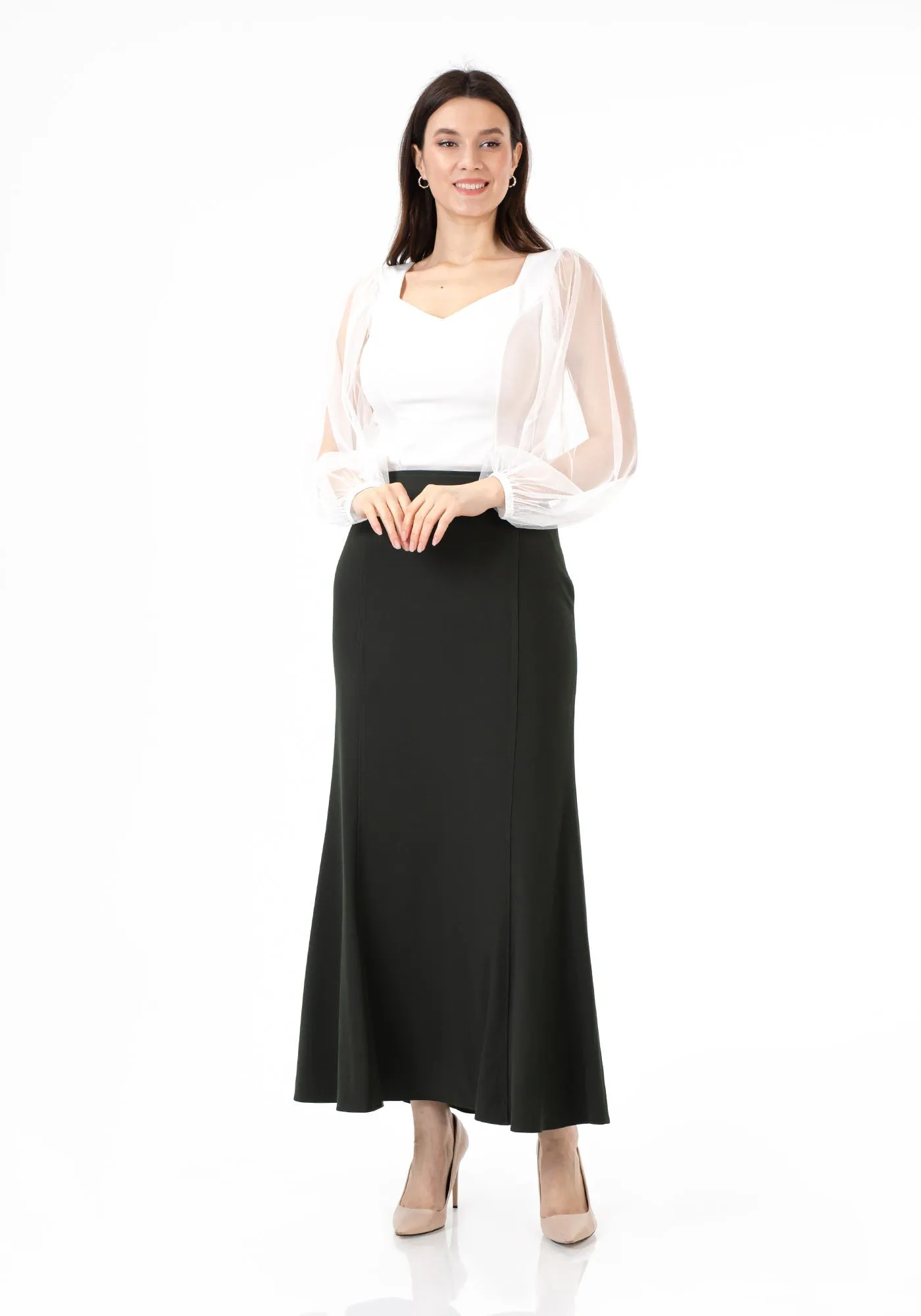 Khaki Fishtail Maxi Skirt | Regular & Plus Size