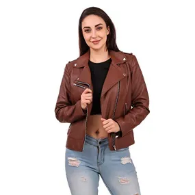 Leather Retail Faux Fur Women's Girl'S Solid Biker Jacket_Lrfrbrme004_Brown_M