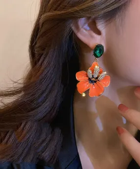 Loose Orange Copper Zircon Flower Stud Earrings LY2011