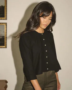 Lucia Blouse in Black Raw Silk