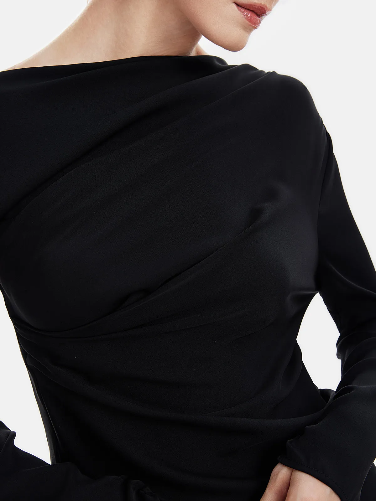 Minimalist Black Off-Shoulder Long Sleeve Top