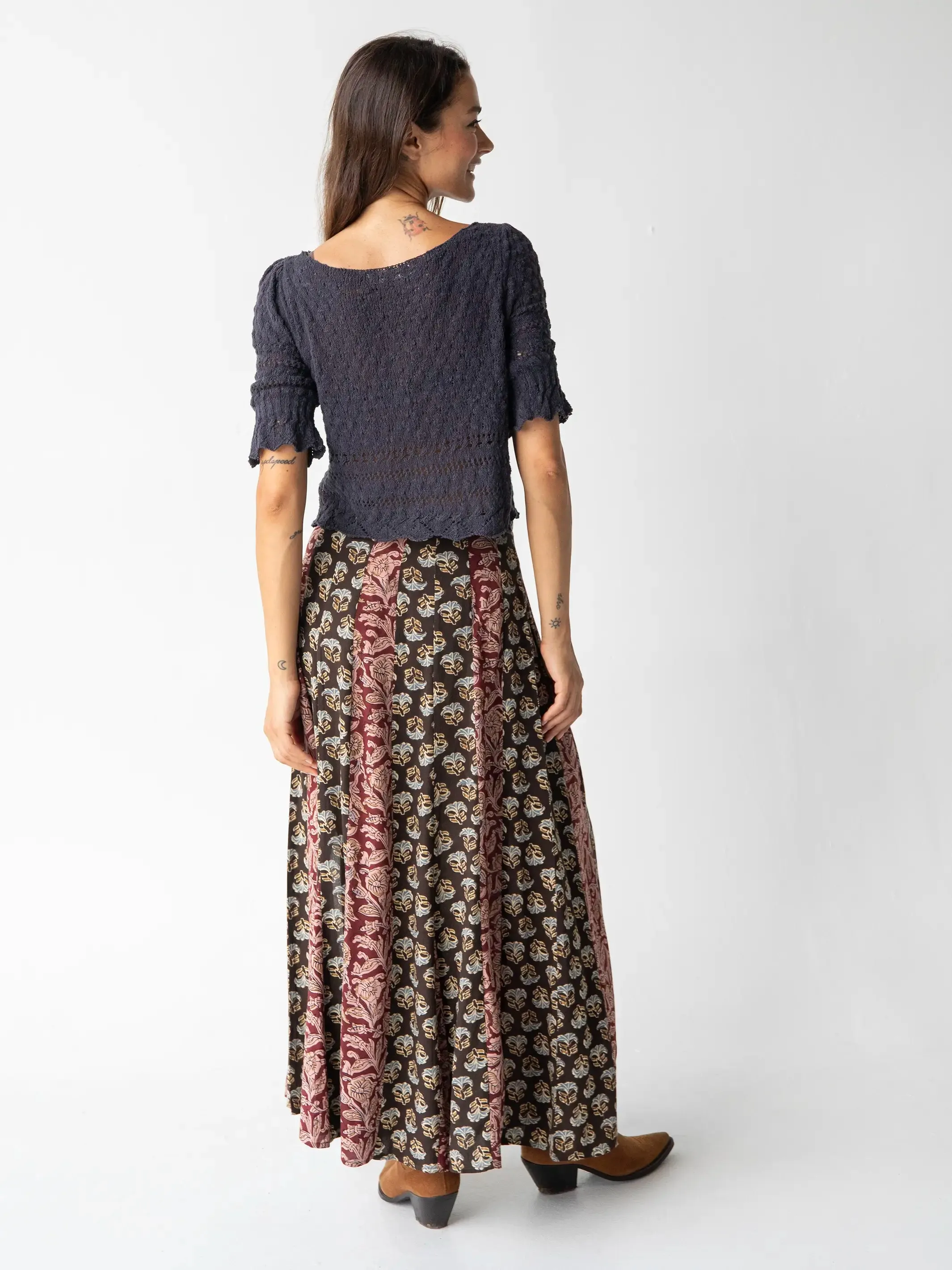 Mix It Up Maxi Skirt - Brown Olive Mixed Floral