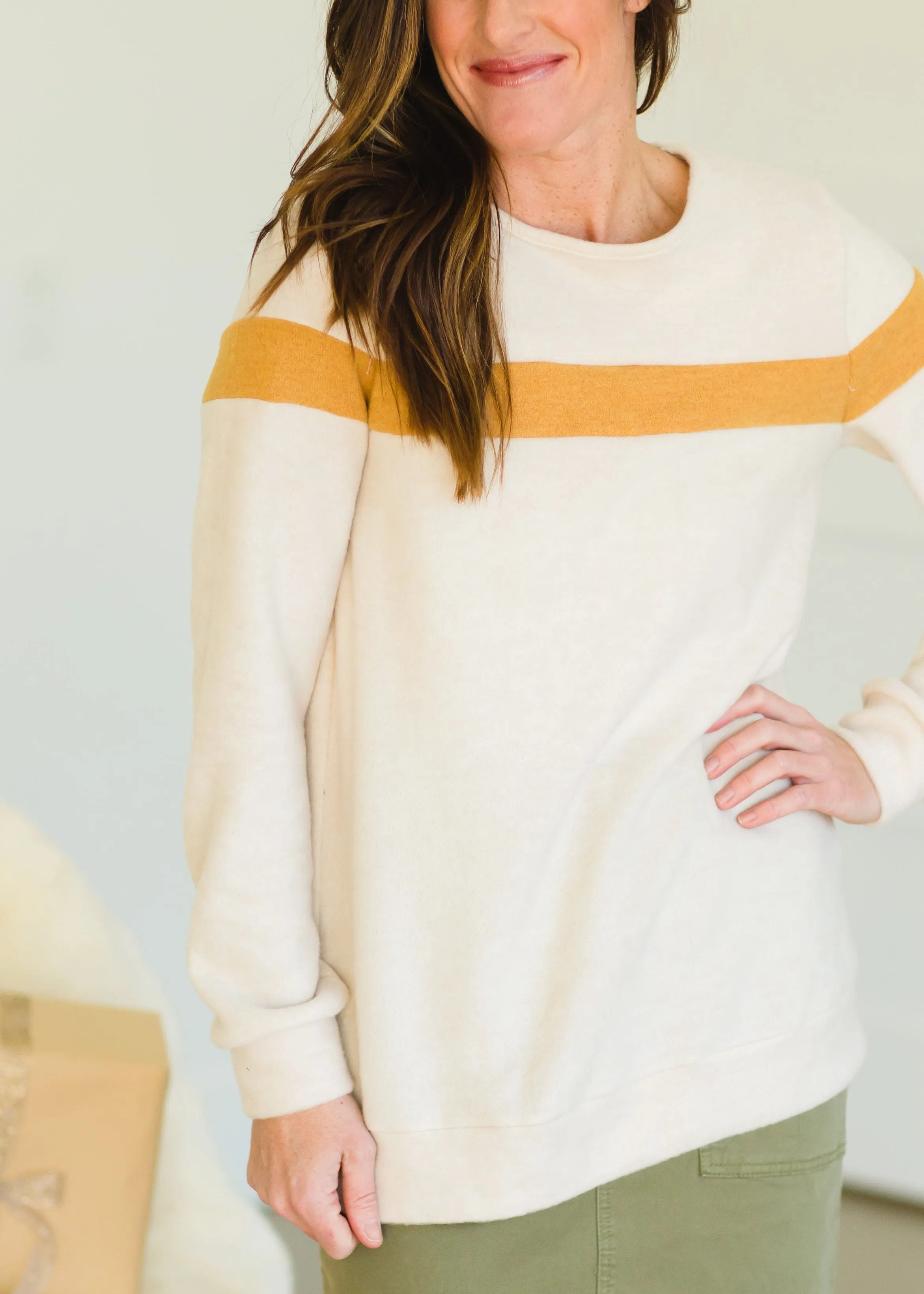 Oatmeal Crewneck Mustard Stripe Top - FINAL SALE