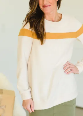 Oatmeal Crewneck Mustard Stripe Top - FINAL SALE