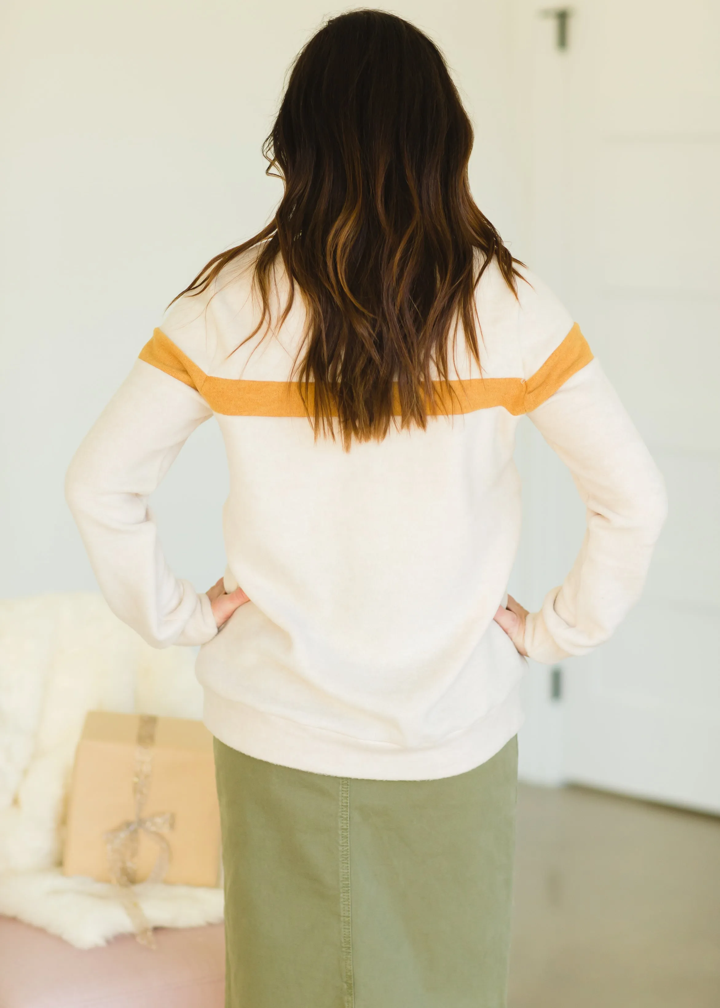 Oatmeal Crewneck Mustard Stripe Top - FINAL SALE