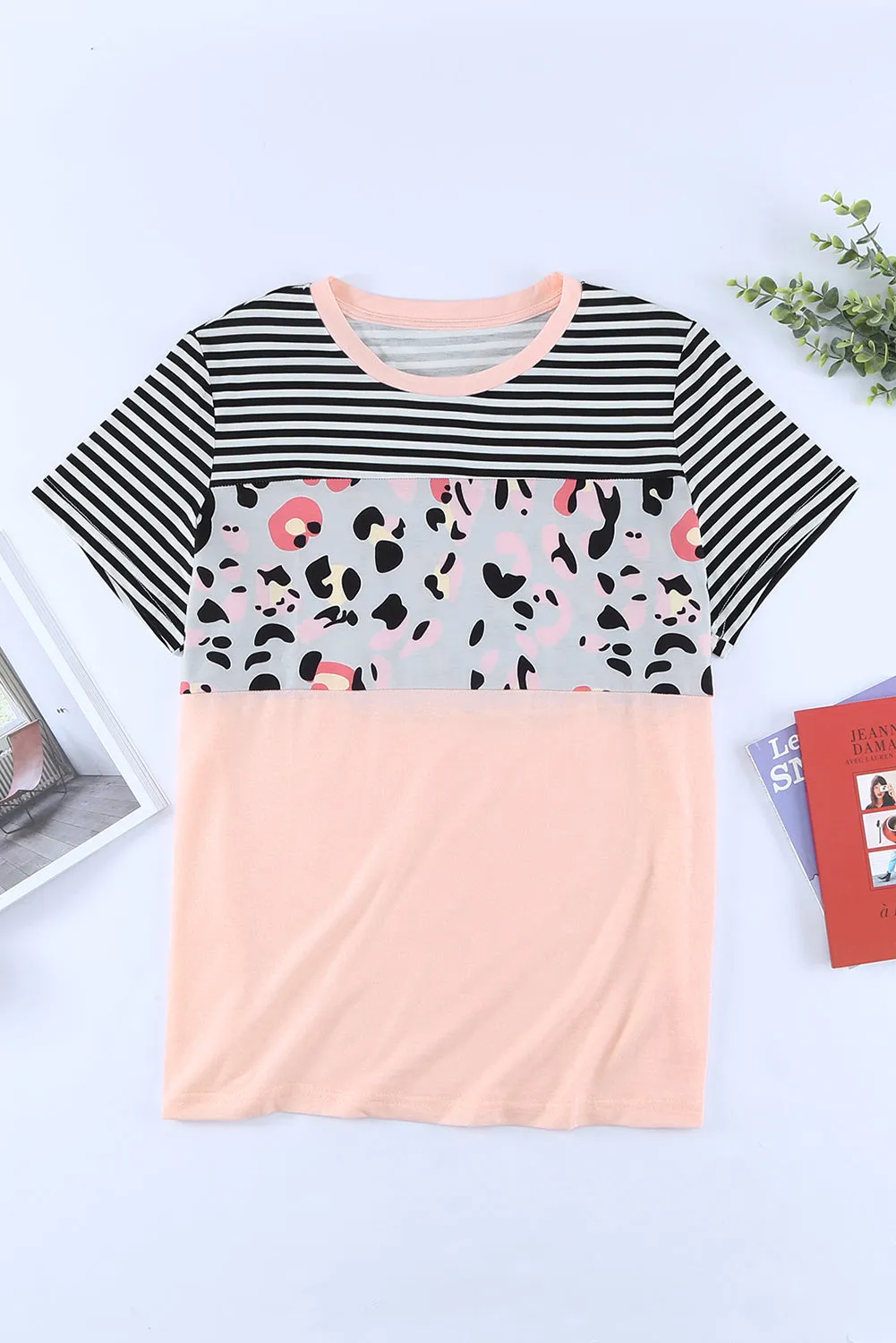 Plus Size Mixed Print Color Block T-Shirt