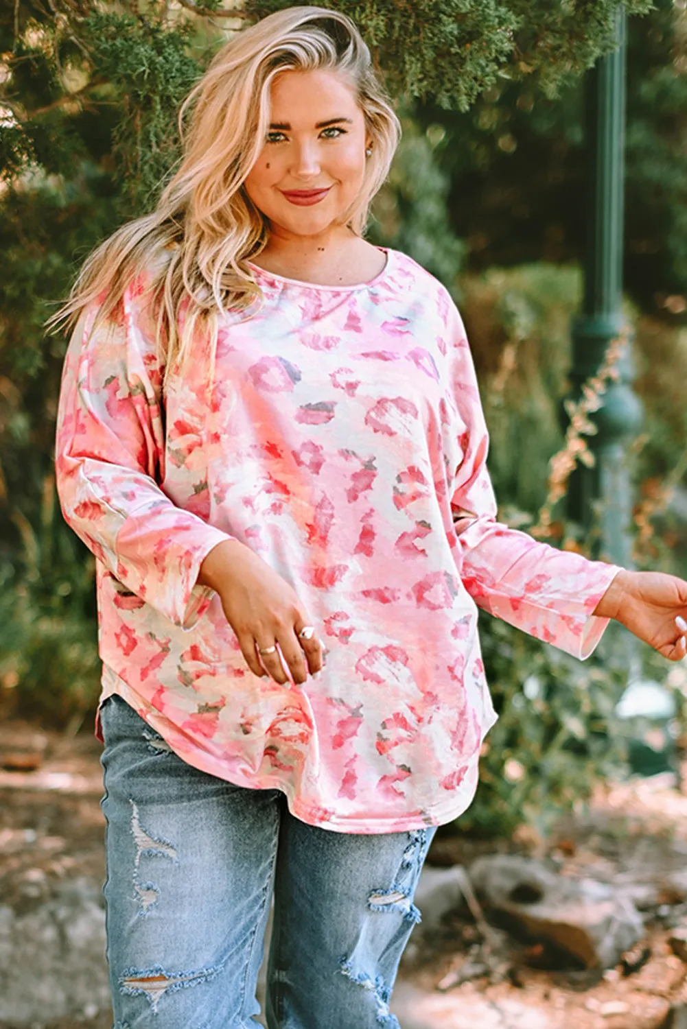 Plus Size Printed Dolman Sleeve Top