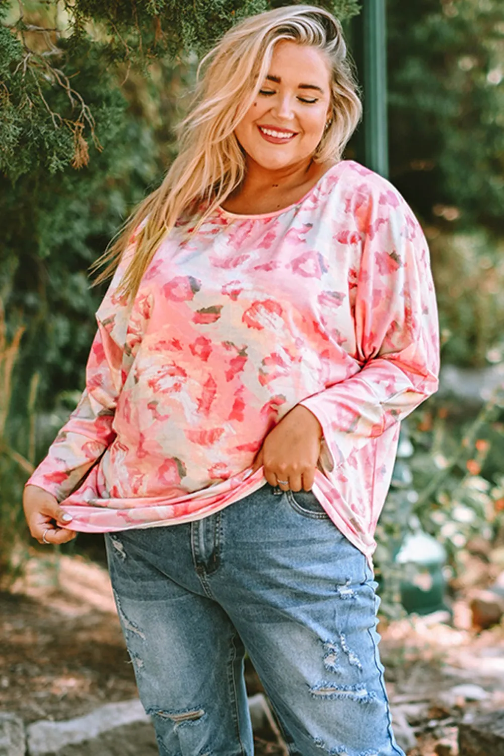 Plus Size Printed Dolman Sleeve Top