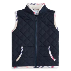 Printed Trim Puffer Vest -- Navy w/ Bouden Plaid