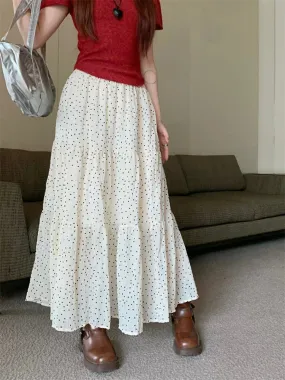 Retro Polka Dot Swing Maxi Skirt