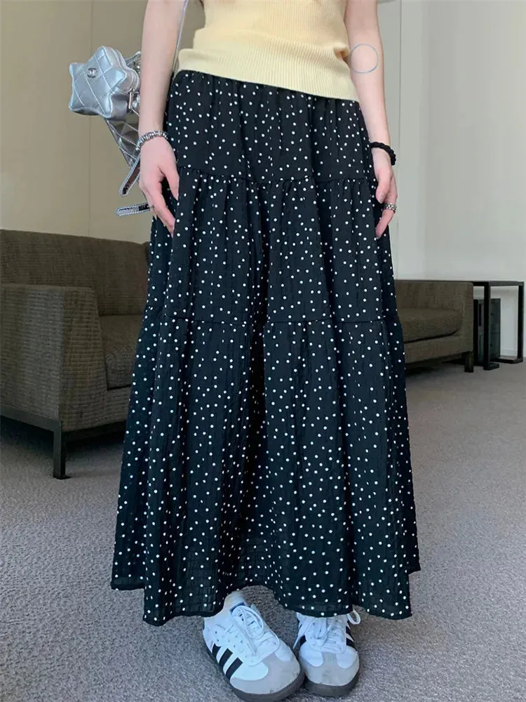 Retro Polka Dot Swing Maxi Skirt