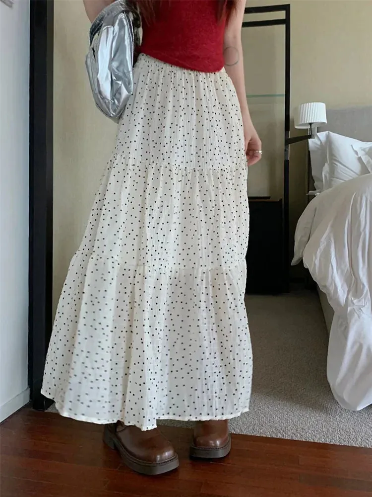 Retro Polka Dot Swing Maxi Skirt