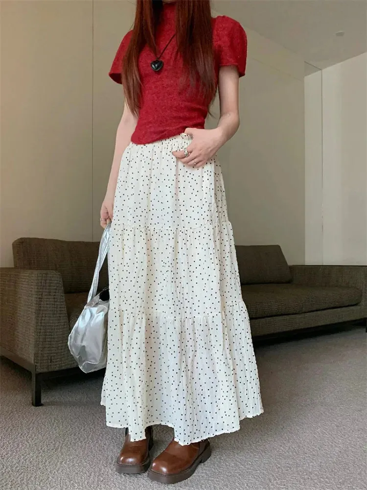 Retro Polka Dot Swing Maxi Skirt