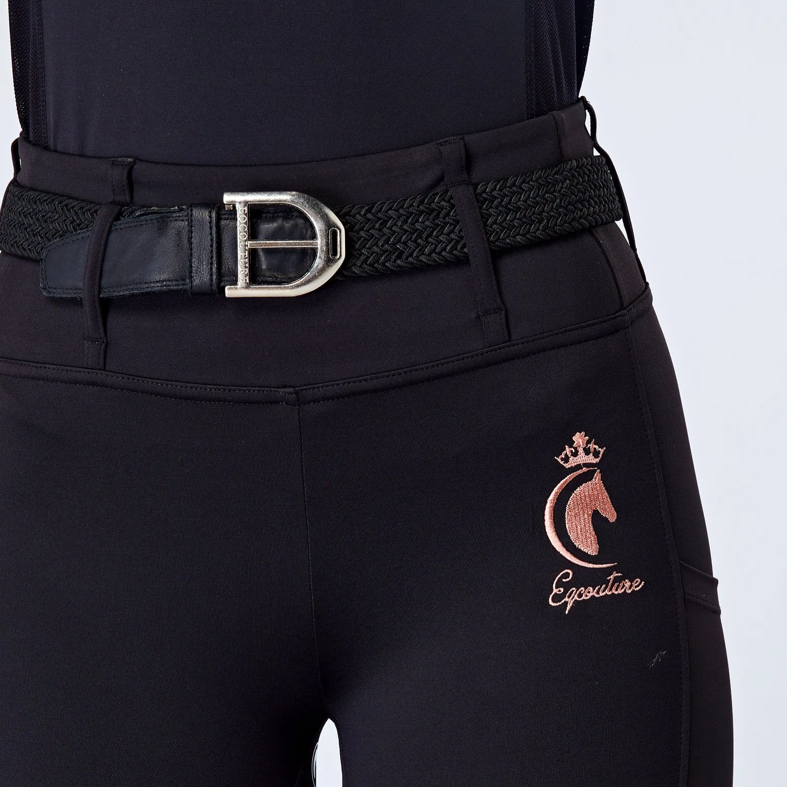 Rose Gold & Black Riding Leggings / Tights with Phone Pockets - BLACK/ROSE GOLD