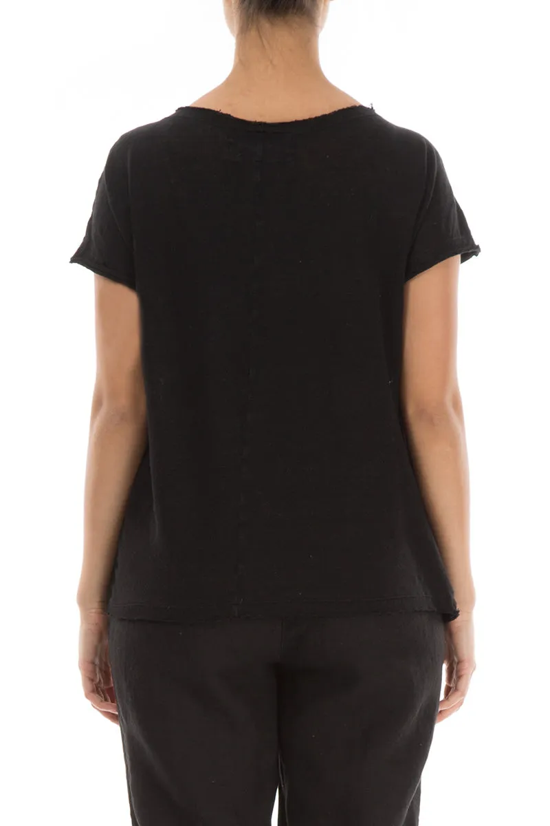 Short Sleeves Black Linen Jersey Top