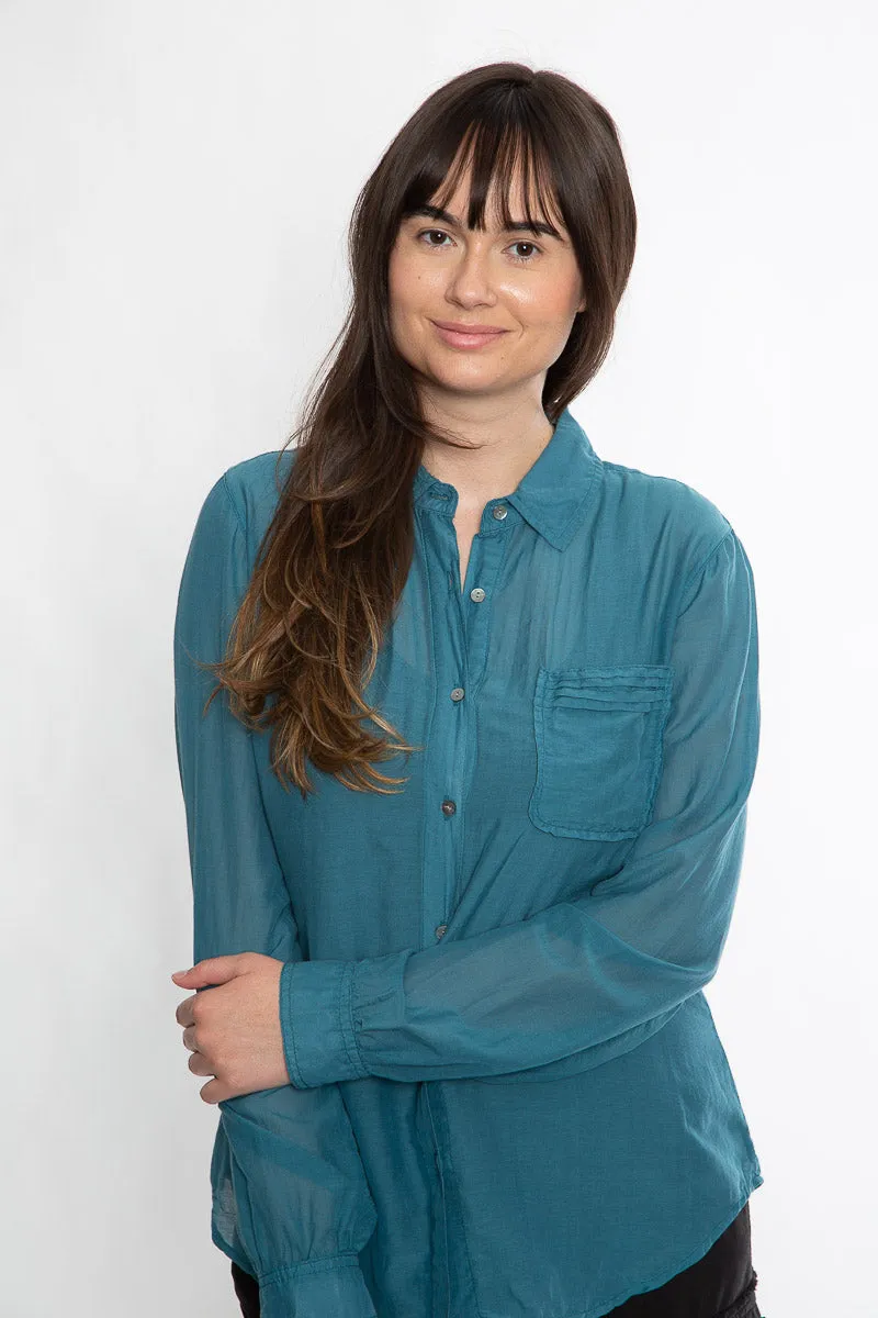 Silk long sleeves blouse in Hydro Blue