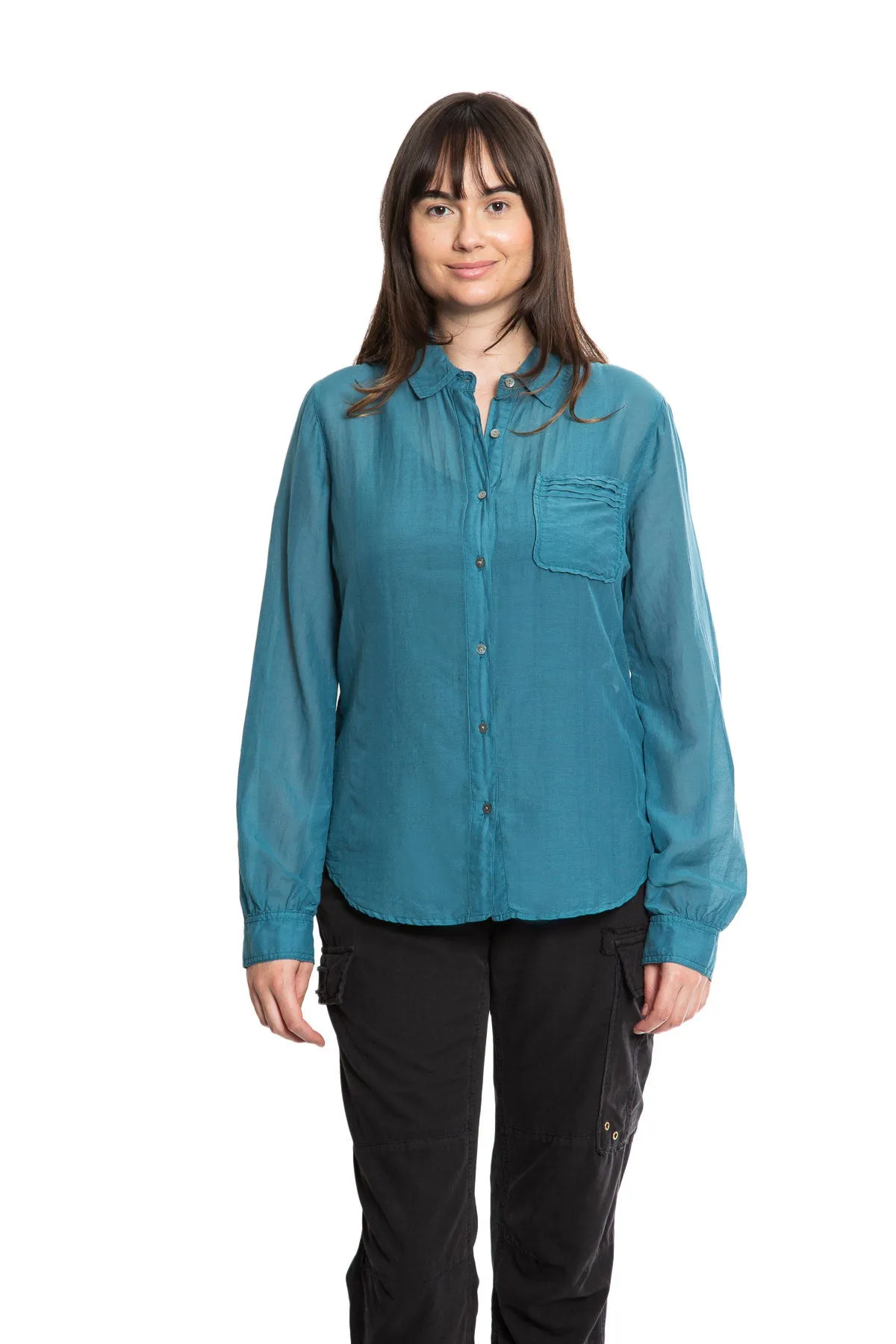 Silk long sleeves blouse in Hydro Blue