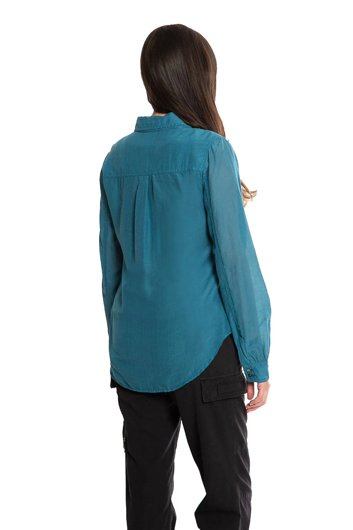 Silk long sleeves blouse in Hydro Blue