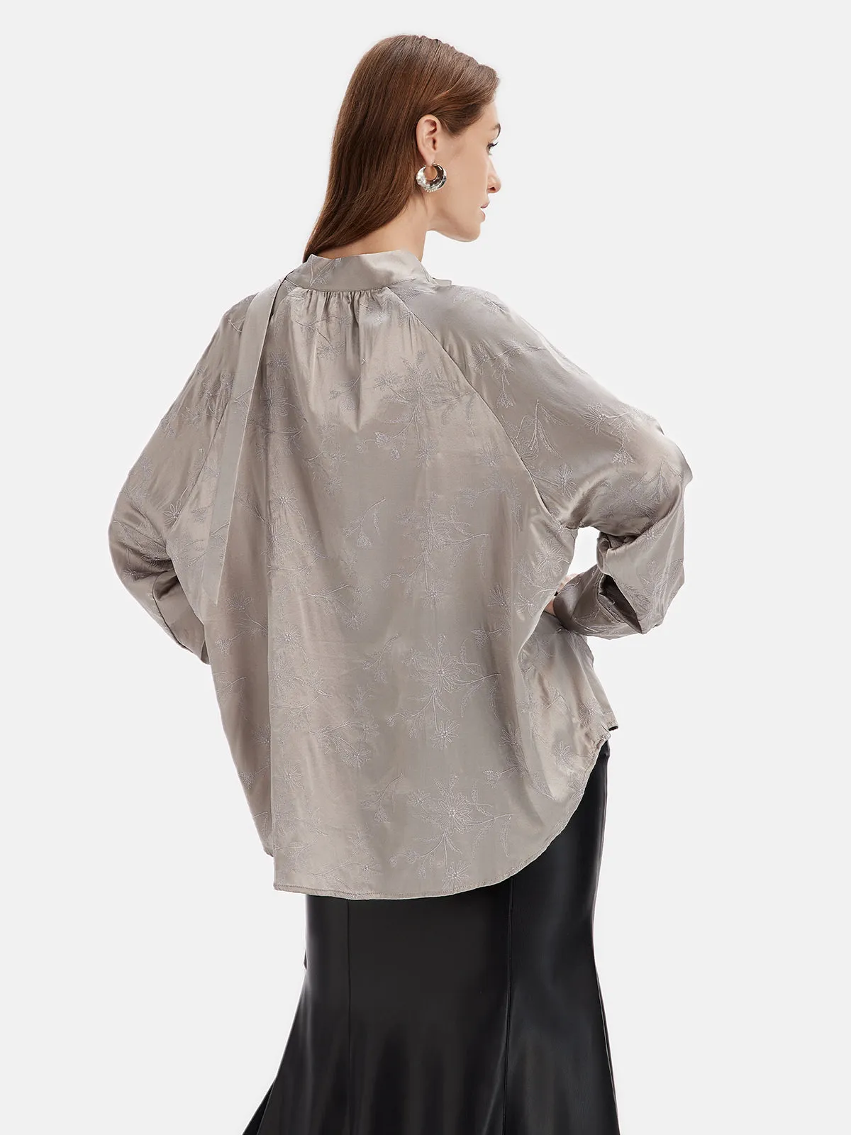 Silk Ribbon Collar Shirt