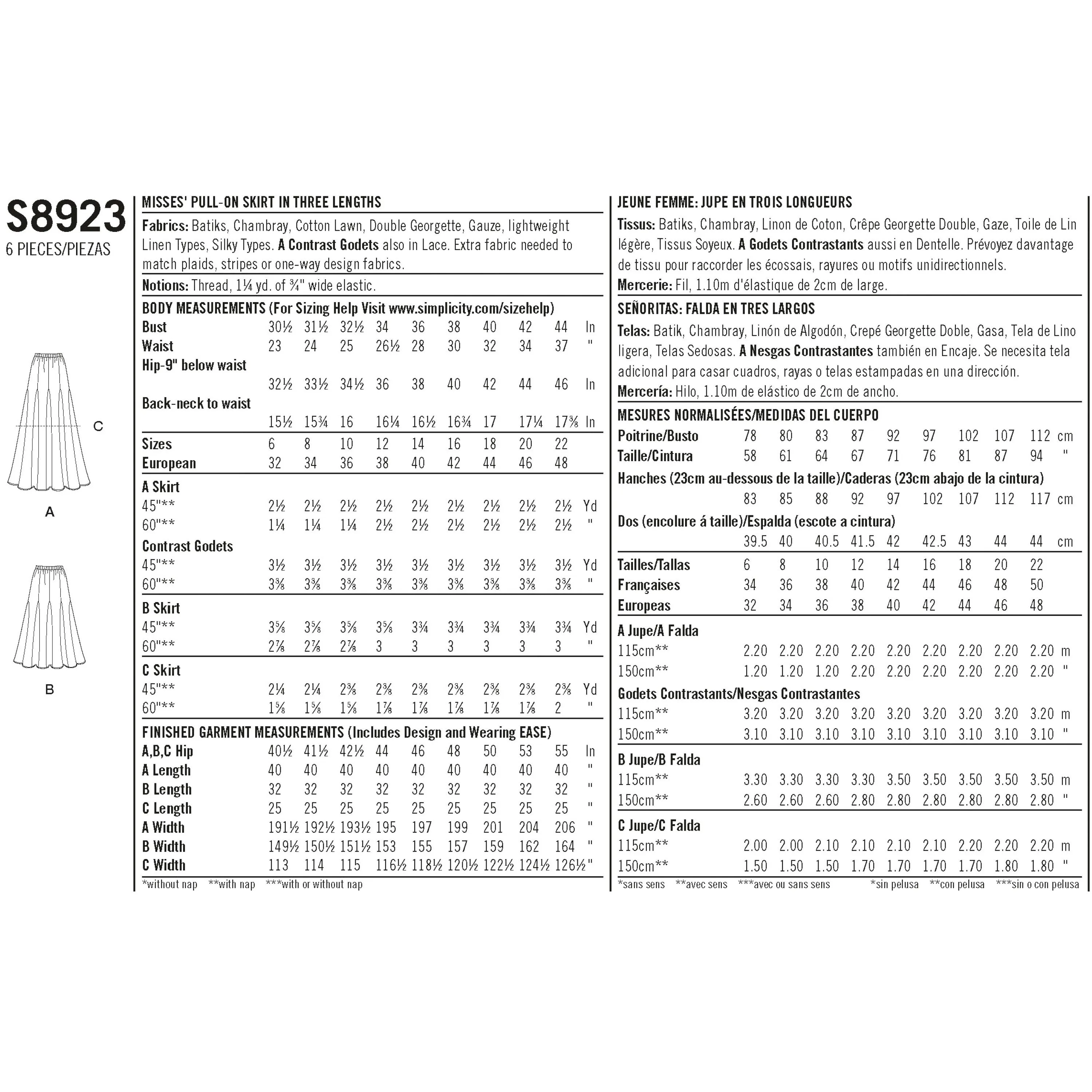 Simplicity Pattern 8923 Misses' Pull-On Skirts