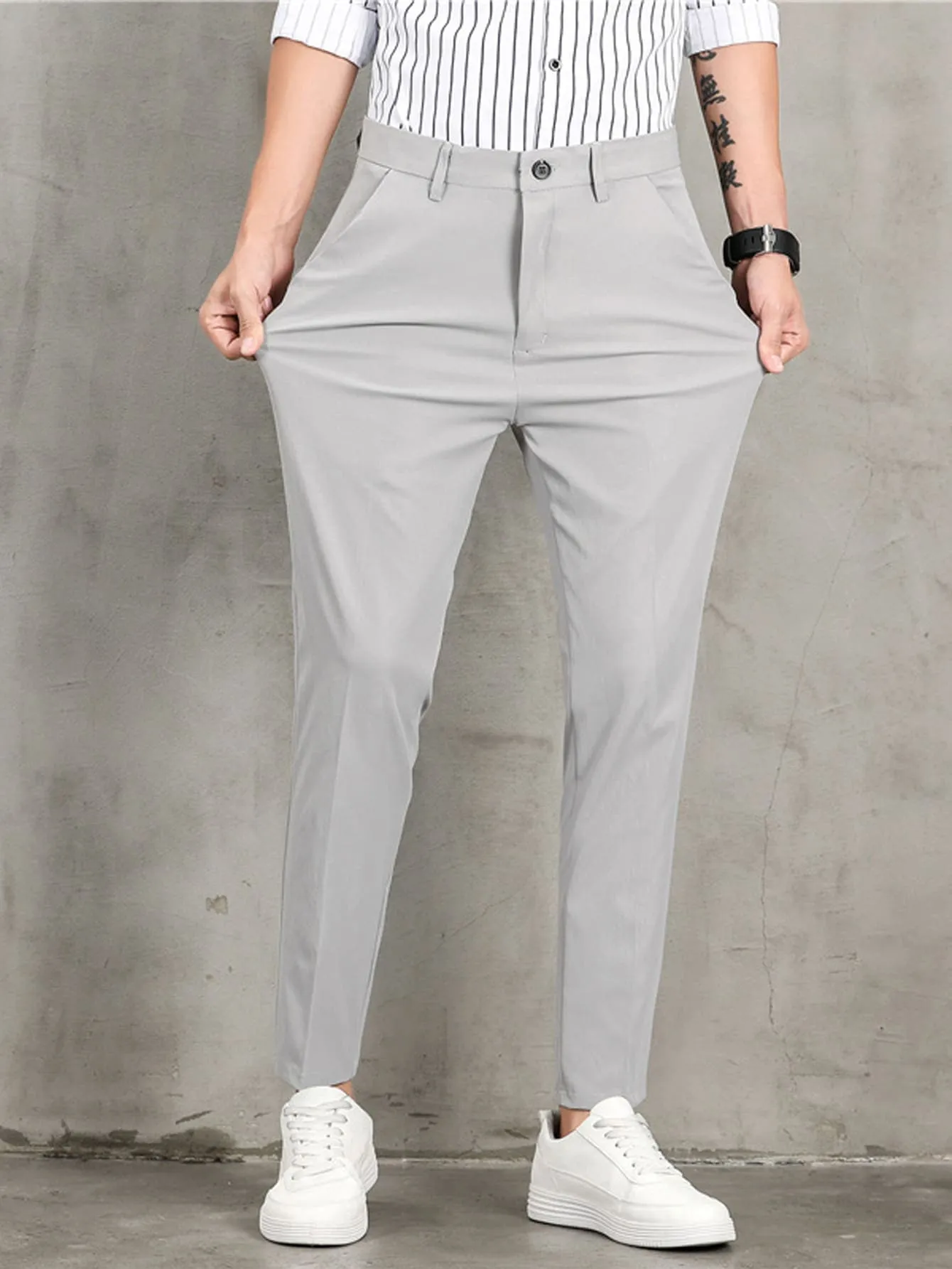 Solid Zipper Fly Tailored Trousers